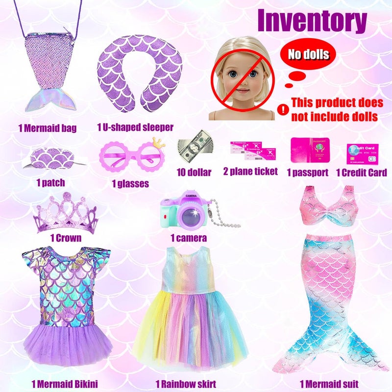 ibayda Mermaid 18 inch Doll Clothes and Doll Accessories Case Luggage Travel Play Set Include Suitcase Dresses Bag Camera Glasses Pillow Eyeshade Etc No Doll - Image 3