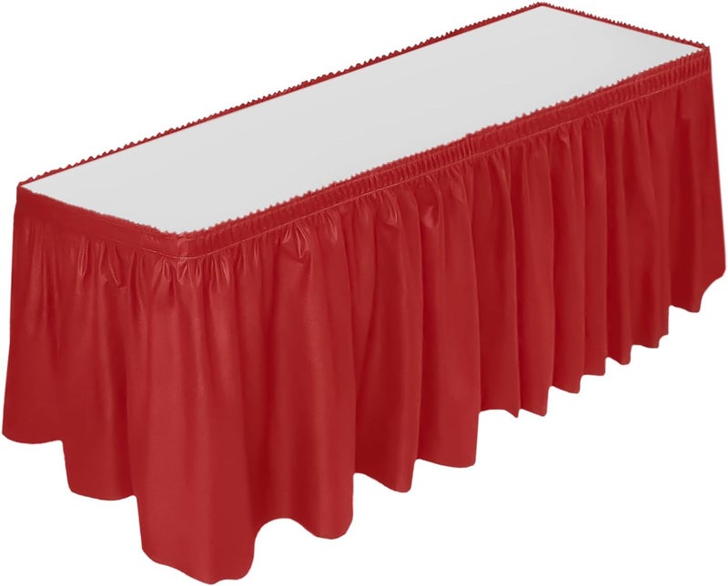 DecorRack Table Skirt, 29 in x 14 ft -BPA Free- Plastic Tableskirt, Disposable, Reusable, Rectangular Tablecloth Skirt, Red (1 Pack) - Image 1