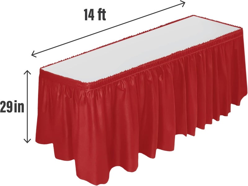 DecorRack Table Skirt, 29 in x 14 ft -BPA Free- Plastic Tableskirt, Disposable, Reusable, Rectangular Tablecloth Skirt, Red (1 Pack) - Image 2