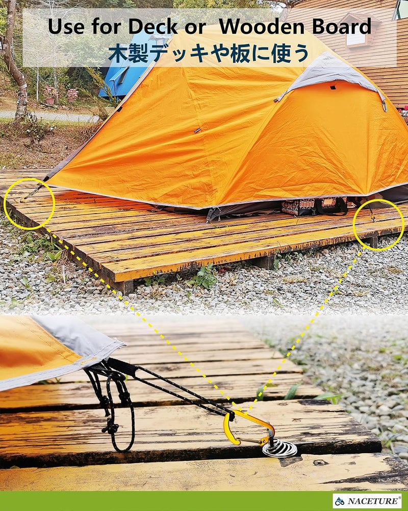 NACETURE Deck Anchors Pegs with Carabiners - Tie Down Anchor Rope Tensioner | Rope Tent Tie Down Stakes Clips, Canopy Tent Anchors Outdoor Camping Tent Accessories 10 Pack (Green) - Image 5