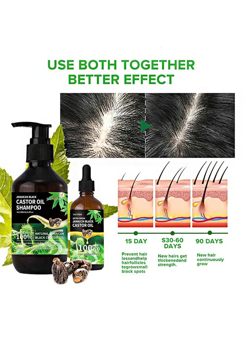 200ml Castor Oil Shampoo And 100ml Jamaicn Black Castor Oil, Made Of Natural Castor Oil, Promote Hair Growth, Moisturize The Scalp And Reduce Frizz