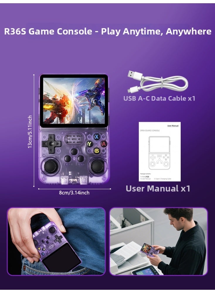 R36S Retro Game Console 64GB TF Card Preinstalled 16000+ Games 50+ Emulators 3.5 Inch Ips Screen Linux System 3200Mah Battery 8 Hours Playtime Type C Fast Charging Wifi Online Battle Portable Handheld Game Player For Travel Home Entertainment - Image 3