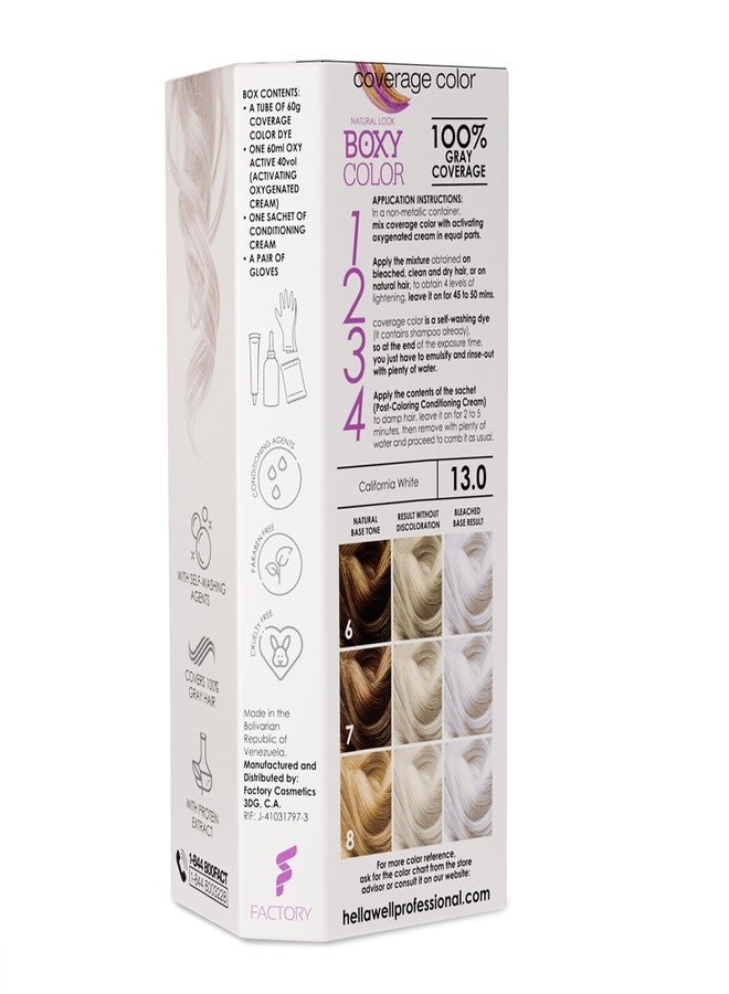HELLAWELL PROFESSIONALS BOXY COLOR Coloring kit professional, permanent color cream hair dye with Vegetal Protein to get Hair with intense color shiny and silky. 100% Gray Coverage. (13 California White) - Image 2