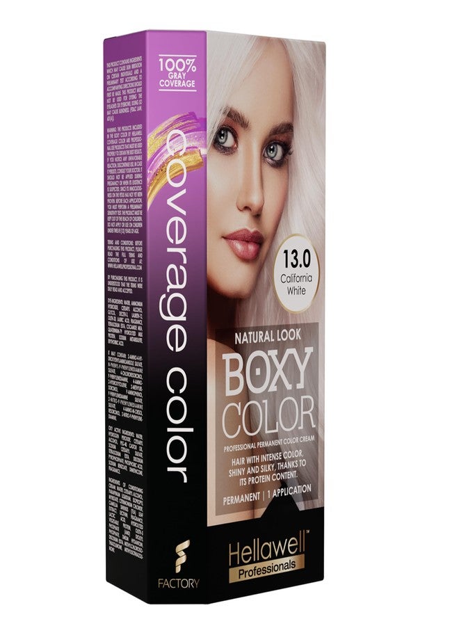 HELLAWELL PROFESSIONALS BOXY COLOR Coloring kit professional, permanent color cream hair dye with Vegetal Protein to get Hair with intense color shiny and silky. 100% Gray Coverage. (13 California White) - Image 1