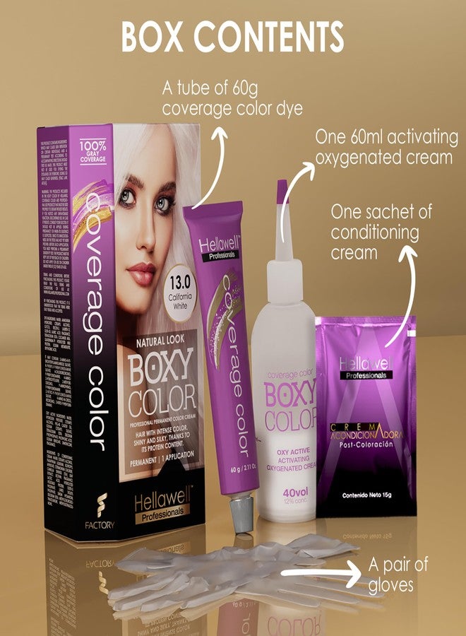 HELLAWELL PROFESSIONALS BOXY COLOR Coloring kit professional, permanent color cream hair dye with Vegetal Protein to get Hair with intense color shiny and silky. 100% Gray Coverage. (13 California White) - Image 3