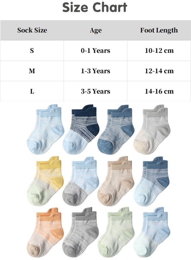 Lynacz Original 12 Pairs Baby Non Slip Socks for Toddlers Girls Boys, Soft Cotton Grip Socks with Anti Skid Soles, Breathable Stretchy Ankle Socks for Infant Baby Walking Crawling Daily Wear - Image 2