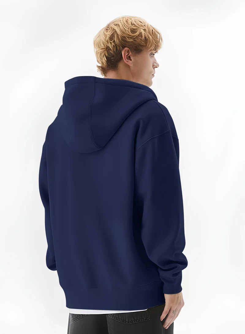 Maniac Maniac Mens Solid Hooded Neck Full Sleeve Full Zipper Open Navy French Terry Loose fit Sweatshirt