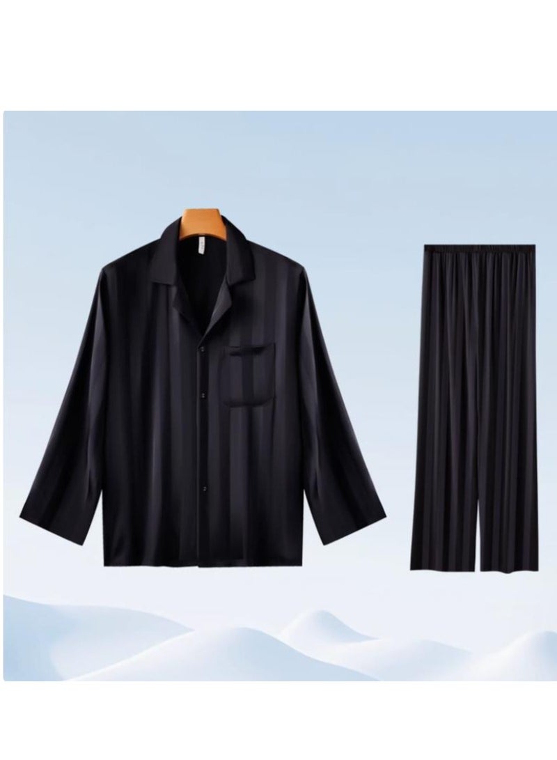 MIIOW Ice Silk Sleepwear Men's Simulated Silk Long Sleeved High-End Home Suit Set - Image 1