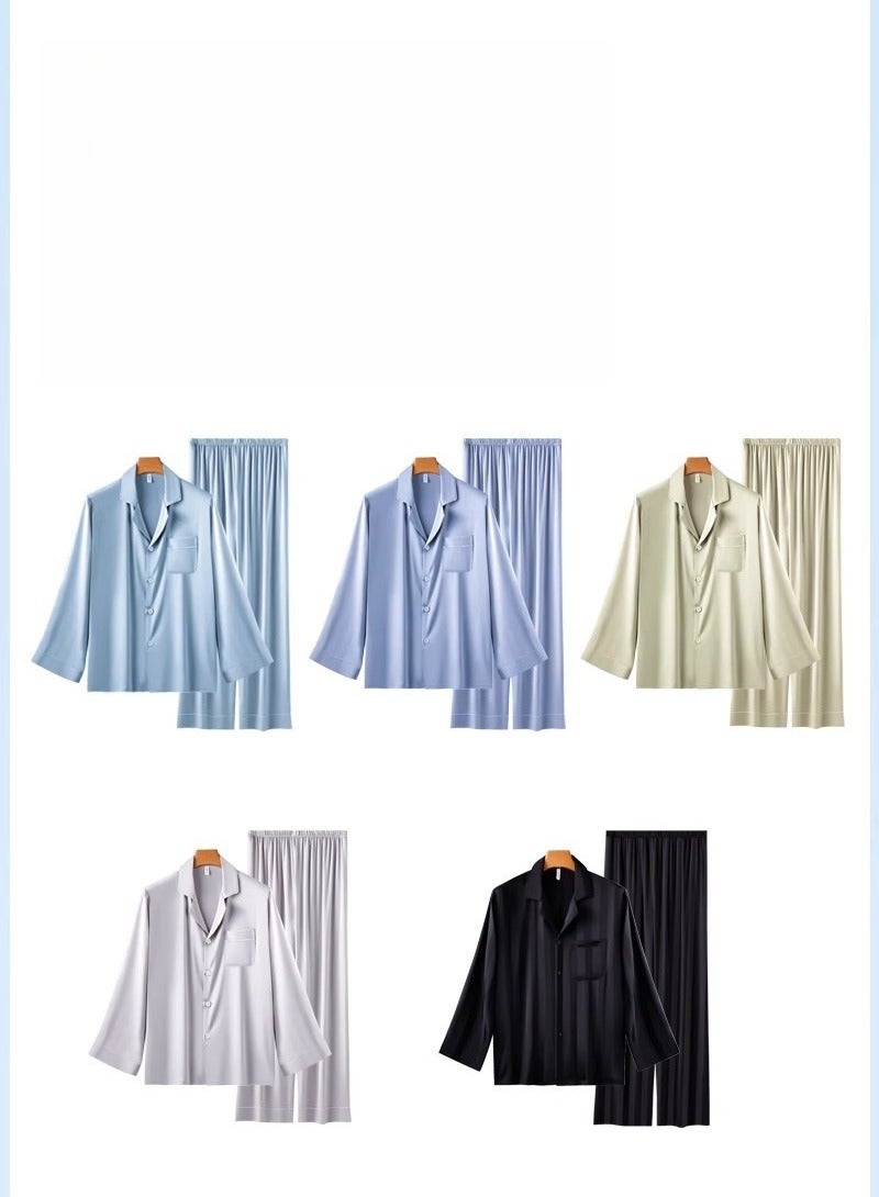 MIIOW Ice Silk Sleepwear Men's Simulated Silk Long Sleeved High-End Home Suit Set - Image 2