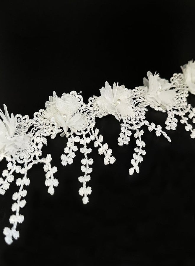 URIMPAVIDO 1 Yard White Victorian Flower Pearl Beads Lace Edge Trim Ribbon Floral Appliques Embroidered Lace Fabric Sewing Lace for Wedding Bridal Dress Clothes Costume Hat Decoration - Image 1