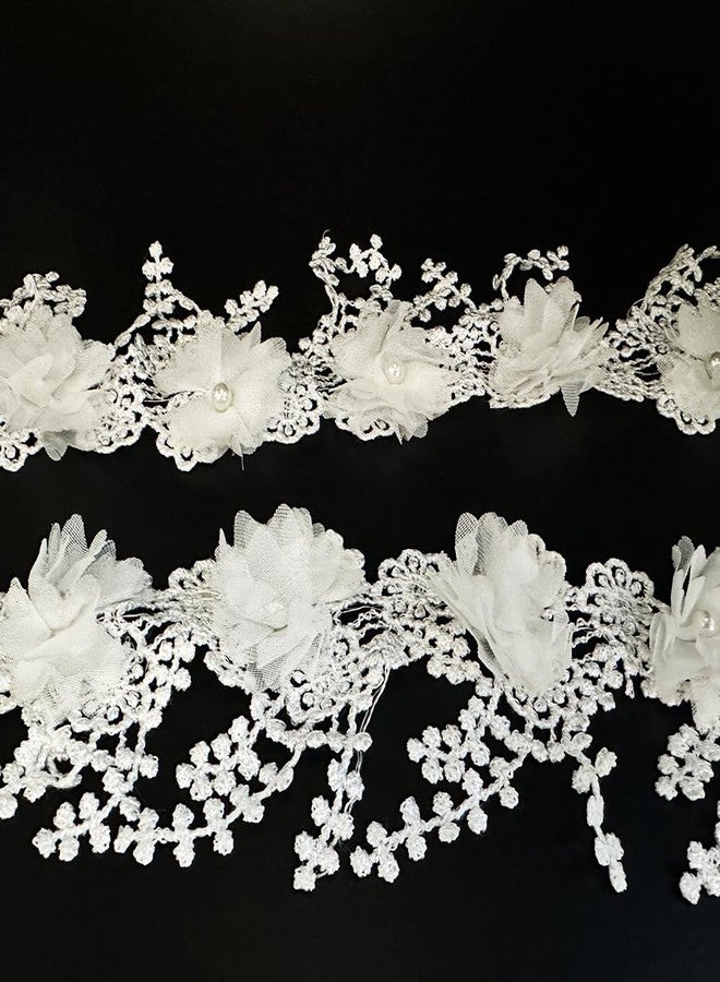 URIMPAVIDO 1 Yard White Victorian Flower Pearl Beads Lace Edge Trim Ribbon Floral Appliques Embroidered Lace Fabric Sewing Lace for Wedding Bridal Dress Clothes Costume Hat Decoration - Image 3