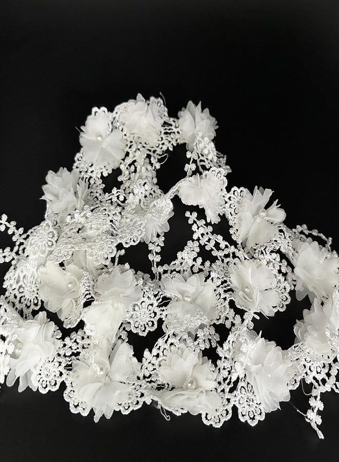 URIMPAVIDO 1 Yard White Victorian Flower Pearl Beads Lace Edge Trim Ribbon Floral Appliques Embroidered Lace Fabric Sewing Lace for Wedding Bridal Dress Clothes Costume Hat Decoration - Image 4