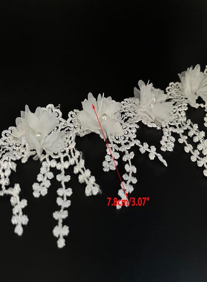 URIMPAVIDO 1 Yard White Victorian Flower Pearl Beads Lace Edge Trim Ribbon Floral Appliques Embroidered Lace Fabric Sewing Lace for Wedding Bridal Dress Clothes Costume Hat Decoration - Image 5