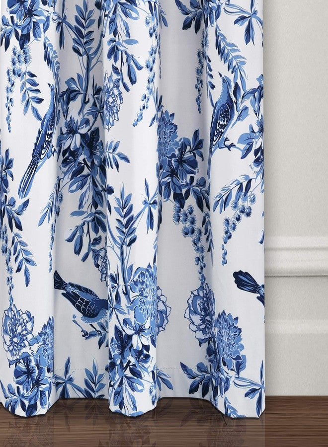 Lush Decor Farmhouse Bird & Flower Insulated Grommet Room Darkening Window Curtain Panels Pair 38" W x 95" L White & Blue - Floral Curtains Living Room - Image 4