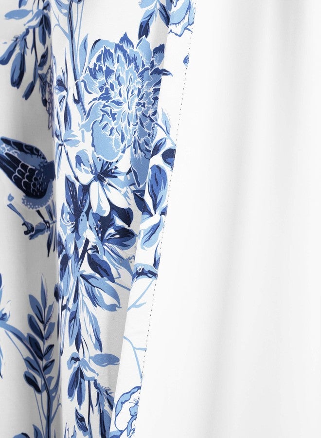 Lush Decor Farmhouse Bird & Flower Insulated Grommet Room Darkening Window Curtain Panels Pair 38" W x 95" L White & Blue - Floral Curtains Living Room - Image 3