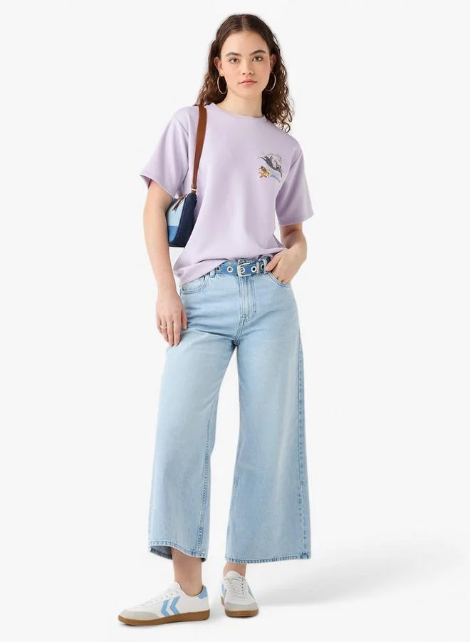 اس بي كاركترز تيشيرت توم وجيري بطبعة ورقبة دائرية وأكمام قصيرة