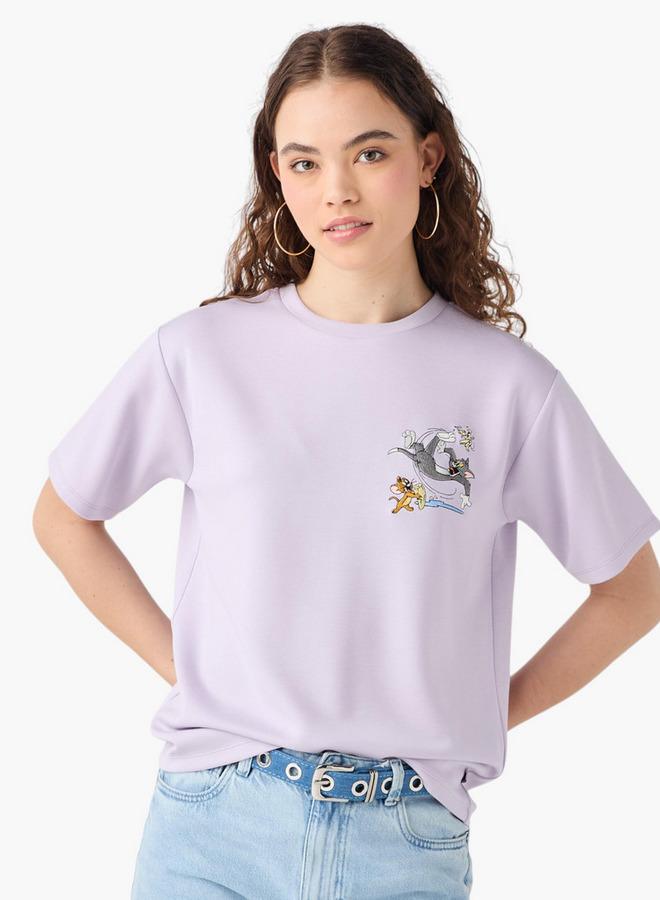 اس بي كاركترز تيشيرت توم وجيري بطبعة ورقبة دائرية وأكمام قصيرة - Image 1