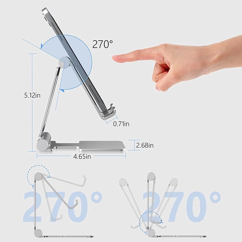 Anozer Tablet Stand,Adjustable Tablet Holder for Desk,Foldable for iPad Stand Dock Holder for iPad Air 5/4/Mini 6/Mini 5/10.2/Pro 12.9/Pro 11,Portable Monitor,Surface (4-13 inch)-Grey - Image 3