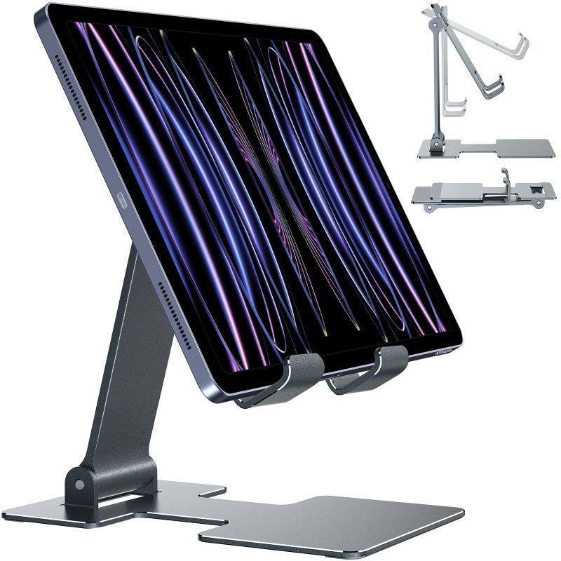 Anozer Tablet Stand,Adjustable Tablet Holder for Desk,Foldable for iPad Stand Dock Holder for iPad Air 5/4/Mini 6/Mini 5/10.2/Pro 12.9/Pro 11,Portable Monitor,Surface (4-13 inch)-Grey - Image 1