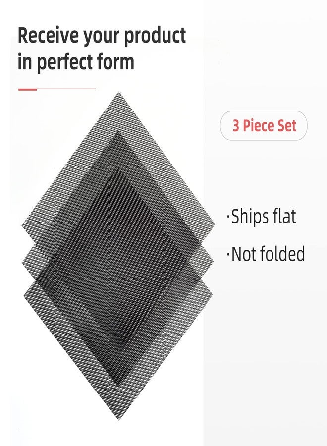 AggAuto شبكة معدنية عالمية من AggAuto، 33 × 33 سم، مقاومة للصدأ، مصنوعة من سبائك الألومنيوم، شبكة داخلية، قماش، فتحات معينية، 6 × 12 مم، أسود، طقم من 3 قطع - Image 5