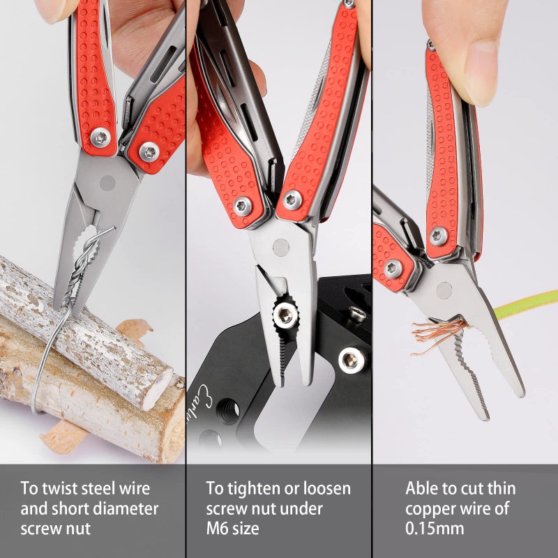 Nextool Nextool EDC Keychain Multitool, 10 in 1 Mini Pocket Knife Multi Tool with Needlenose Pliers, Scissors, Mini Useful Cool Gadgets for Men, Father's Day Gifts from Daughter-Red  - Image 5