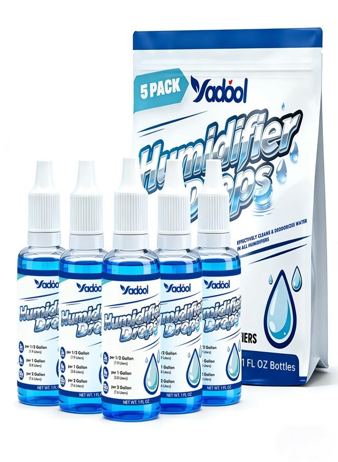 Yadool [5 Pack] Humidifier Cleaner Drops, Humidifier Water Treatment Cleaning Solution for All Makes & Models - Slows Buildup & Scaling - Deeply Cleans & Deodorizes Water - 500+ Day Supply - Image 1