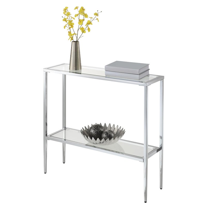 Convenience Concepts Nadia Chrome Entryway Table 31.5" - Contemporary Modern Sofa Console Table with Storage Shelf, Narrow Minimalist Hall Table for Living Room, Bedroom, Bathroom, Glass/Chrome - Image 2