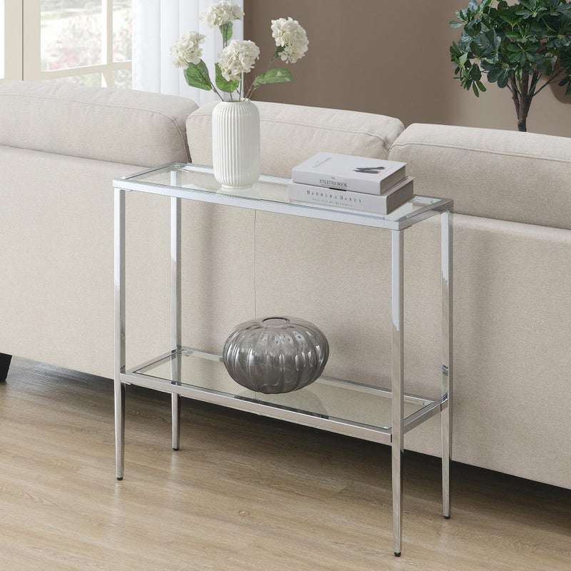 Convenience Concepts Nadia Chrome Entryway Table 31.5" - Contemporary Modern Sofa Console Table with Storage Shelf, Narrow Minimalist Hall Table for Living Room, Bedroom, Bathroom, Glass/Chrome - Image 1