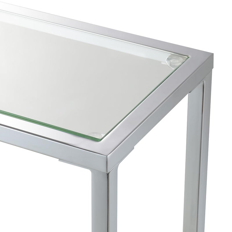 Convenience Concepts Nadia Chrome Entryway Table 31.5" - Contemporary Modern Sofa Console Table with Storage Shelf, Narrow Minimalist Hall Table for Living Room, Bedroom, Bathroom, Glass/Chrome - Image 4