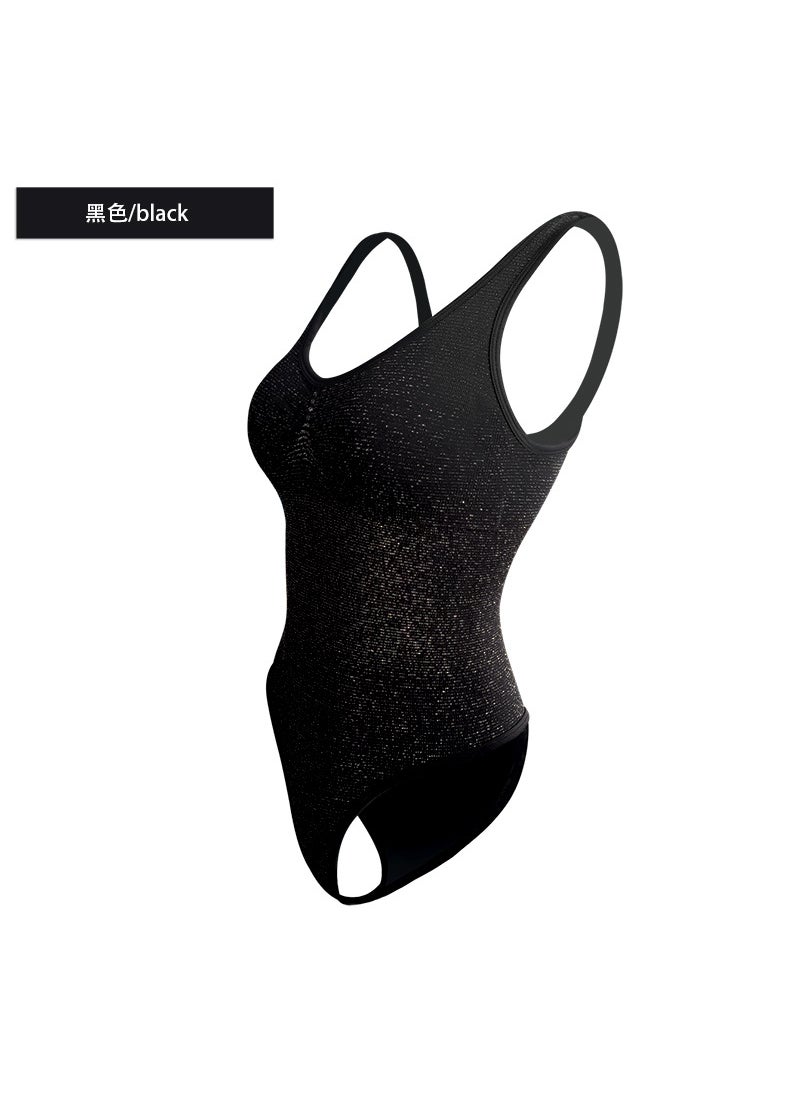 Generic - BOMBSHELL Shimmer Seamless Yoga Fitness Sportswear Set Silver Thread Body Shaping European And American Style Nine-Piece Pants Sling black - Image 1