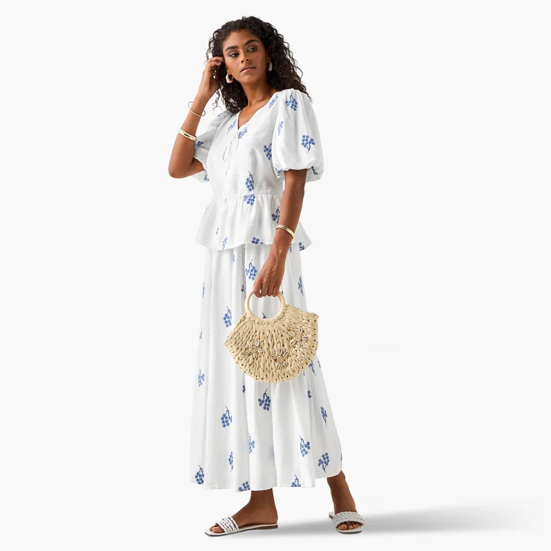 2Xtremz 2Xtremz Embroidered Maxi Skirt with Lace Inserts
