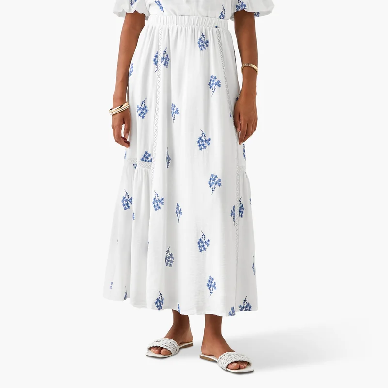 2Xtremz 2Xtremz Embroidered Maxi Skirt with Lace Inserts