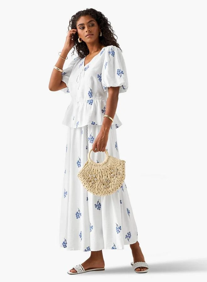 2Xtremz 2Xtremz Embroidered Maxi Skirt with Lace Inserts