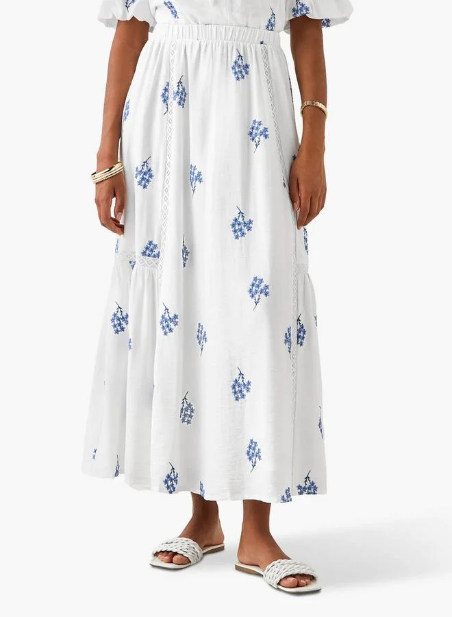 2Xtremz 2Xtremz Embroidered Maxi Skirt with Lace Inserts