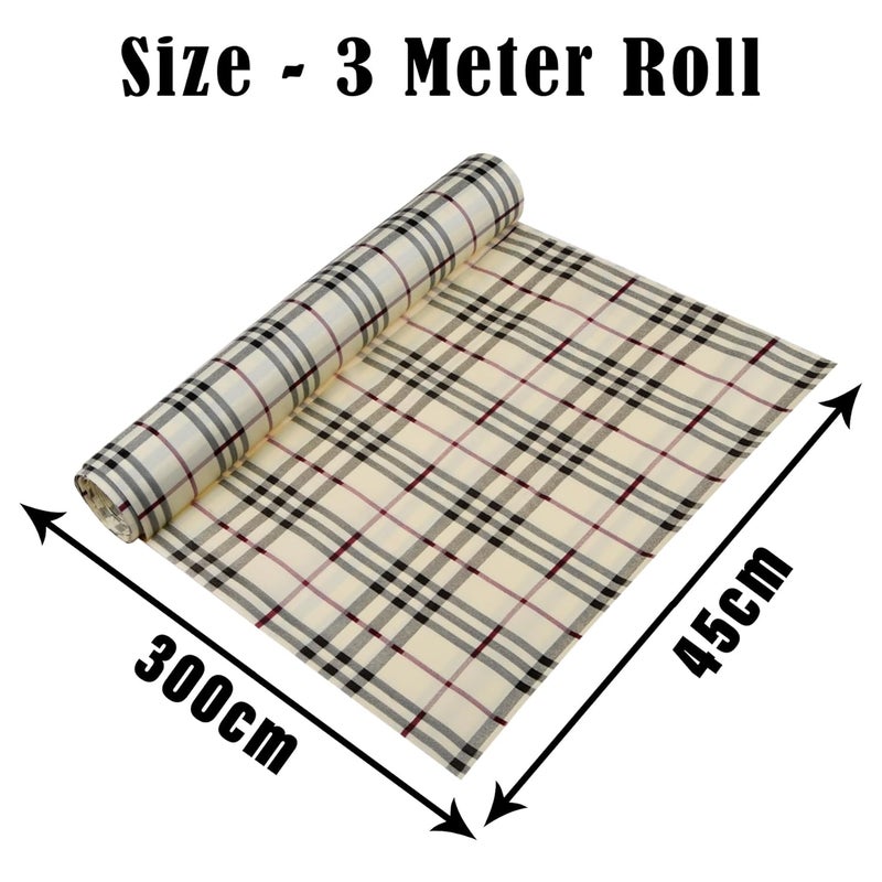 Kuber Industries Shelf Liner PVC Kitchen Liners for Cabinets and Drawers Drawer Liner Mat CheckDesign Shelf Liner Cabinet Mat 3 MTR Cream - Image 3