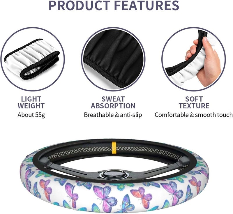 Car Steering Wheel Cover for Women Men, Non-Slip Breathable Steering Wheel, Colorful Butterfly Steering Wheel Protector, Car Accessories - Image 5