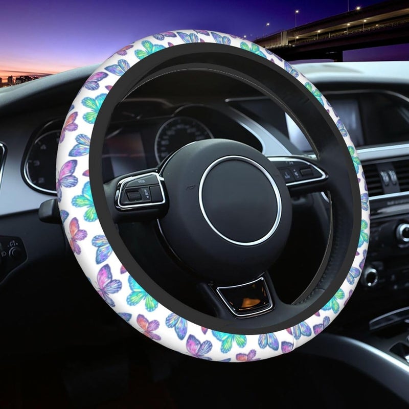 Car Steering Wheel Cover for Women Men, Non-Slip Breathable Steering Wheel, Colorful Butterfly Steering Wheel Protector, Car Accessories - Image 1