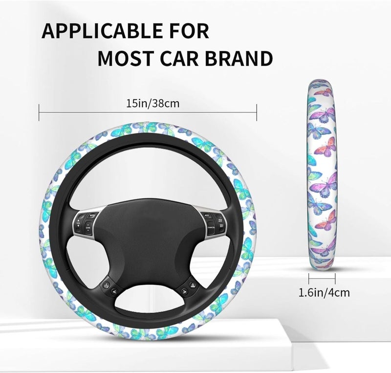 Car Steering Wheel Cover for Women Men, Non-Slip Breathable Steering Wheel, Colorful Butterfly Steering Wheel Protector, Car Accessories - Image 4