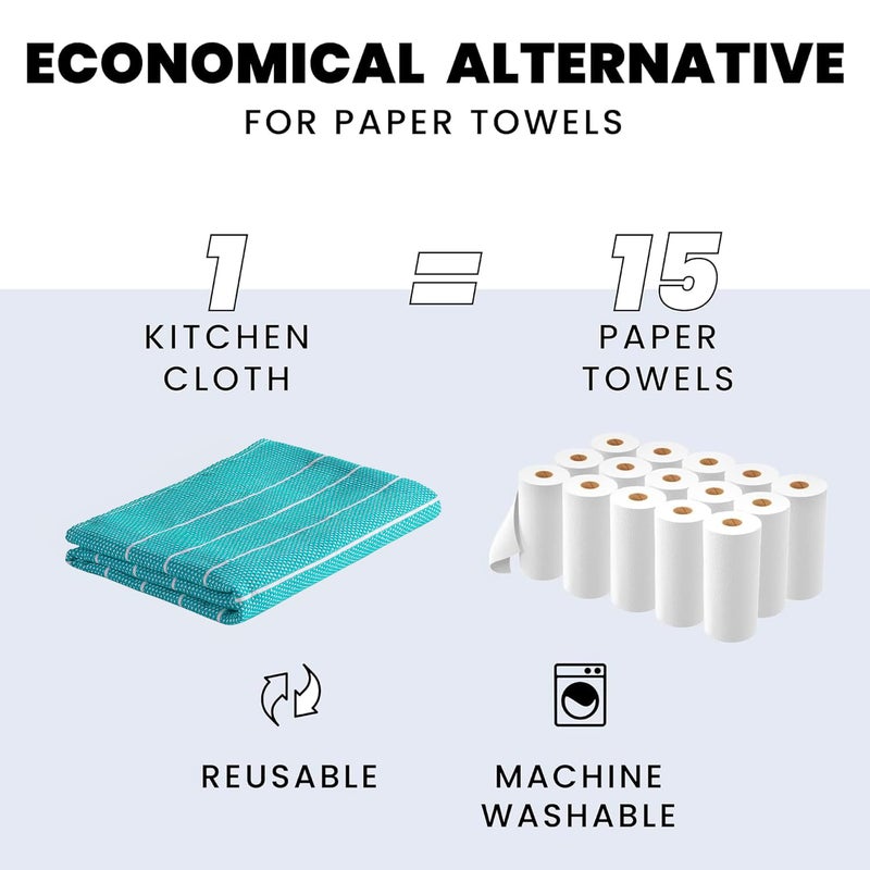Zeppoli Classic Kitchen Towels - 6 Pack 100% Natural Cotton Kitchen Towel Set  Reusable Wash Cloths  Absorbent Dish Towels  Machine Washable Hand Towels  Kitchen Essentials  20"" x 28"" - Aqua Base - Image 4