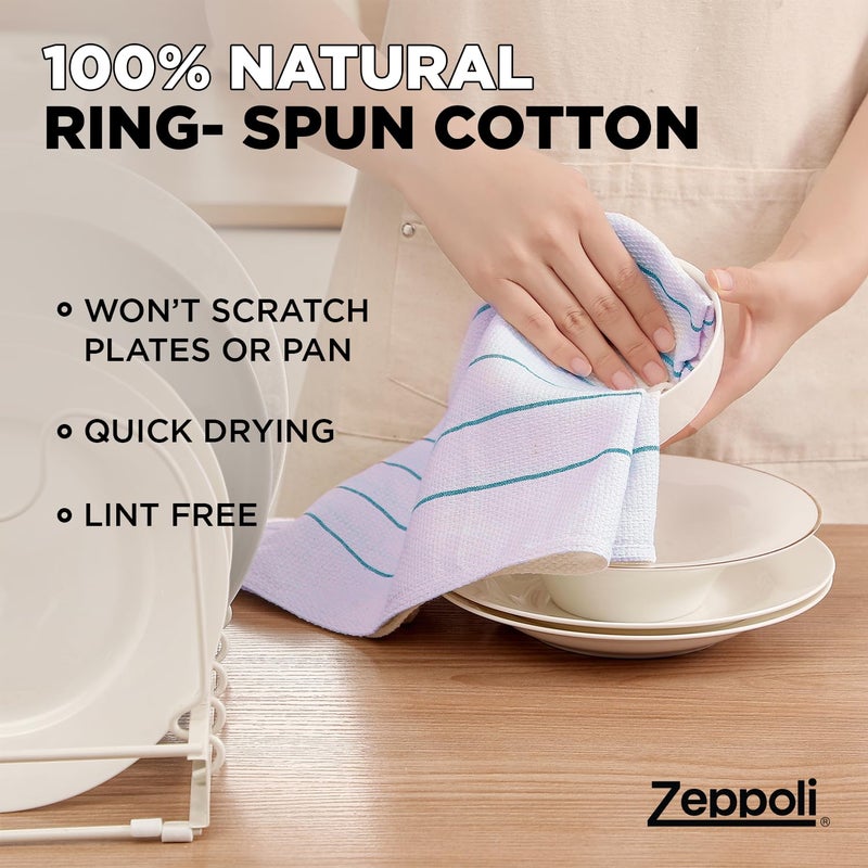 Zeppoli Classic Kitchen Towels - 6 Pack 100% Natural Cotton Kitchen Towel Set  Reusable Wash Cloths  Absorbent Dish Towels  Machine Washable Hand Towels  Kitchen Essentials  20"" x 28"" - Aqua Base - Image 5