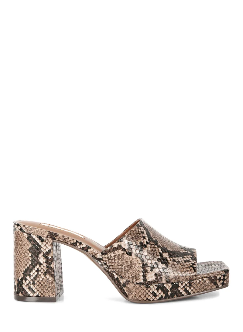 London Rag Snake Printed Block Heel Slip On Sandals