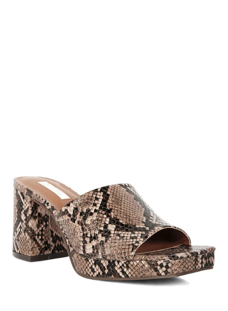 London Rag Snake Printed Block Heel Slip On Sandals
