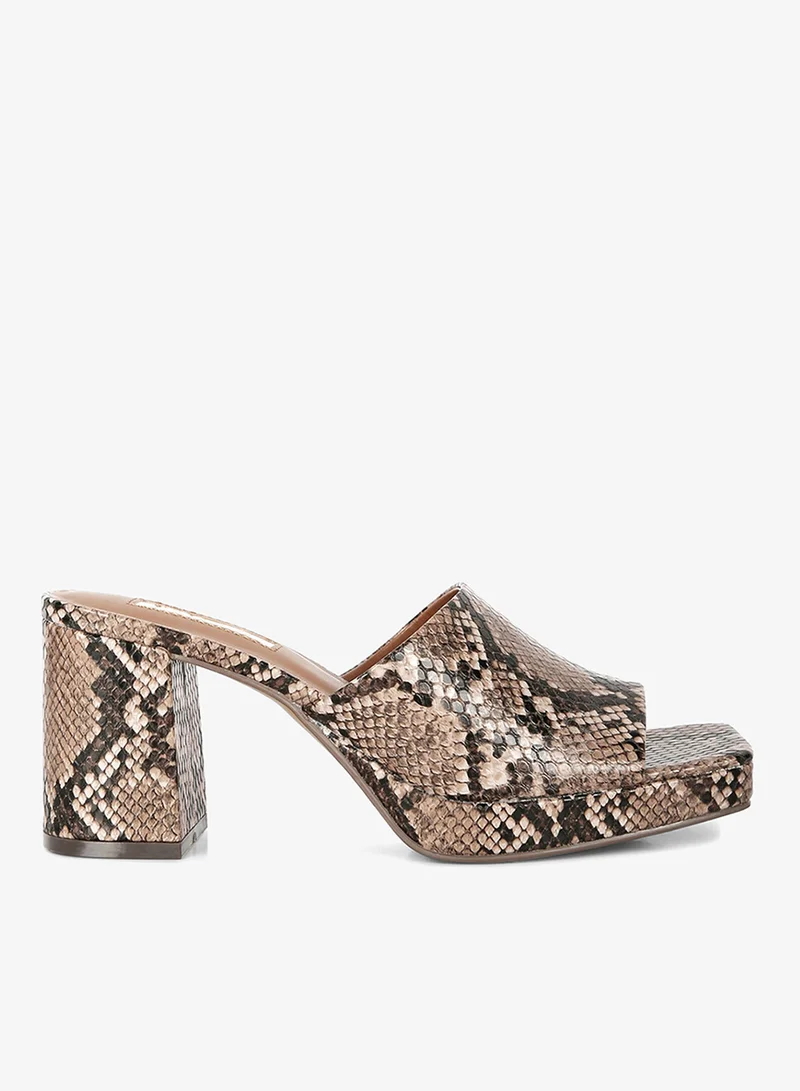 Snake Printed Block Heel Slip On Sandals