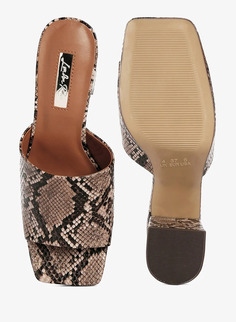 London Rag  Snake Printed Block Heel Slip On Sandals for Women | Best Price UAE