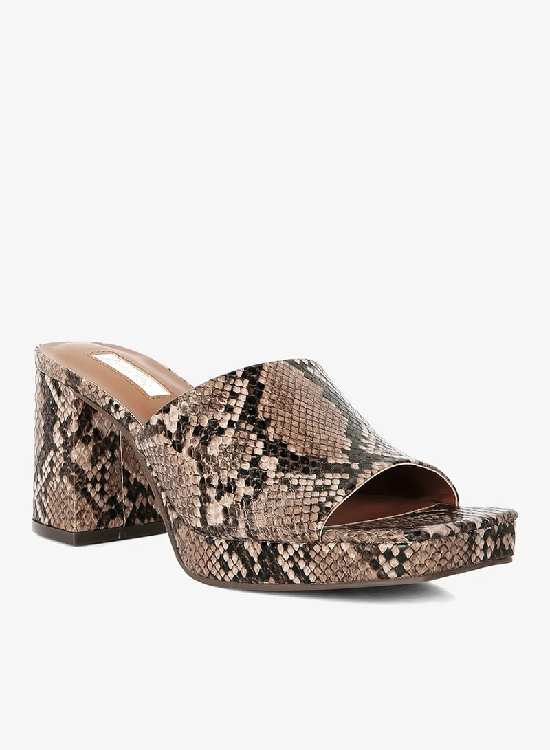 London Rag  Snake Printed Block Heel Slip On Sandals for Women | Best Price UAE