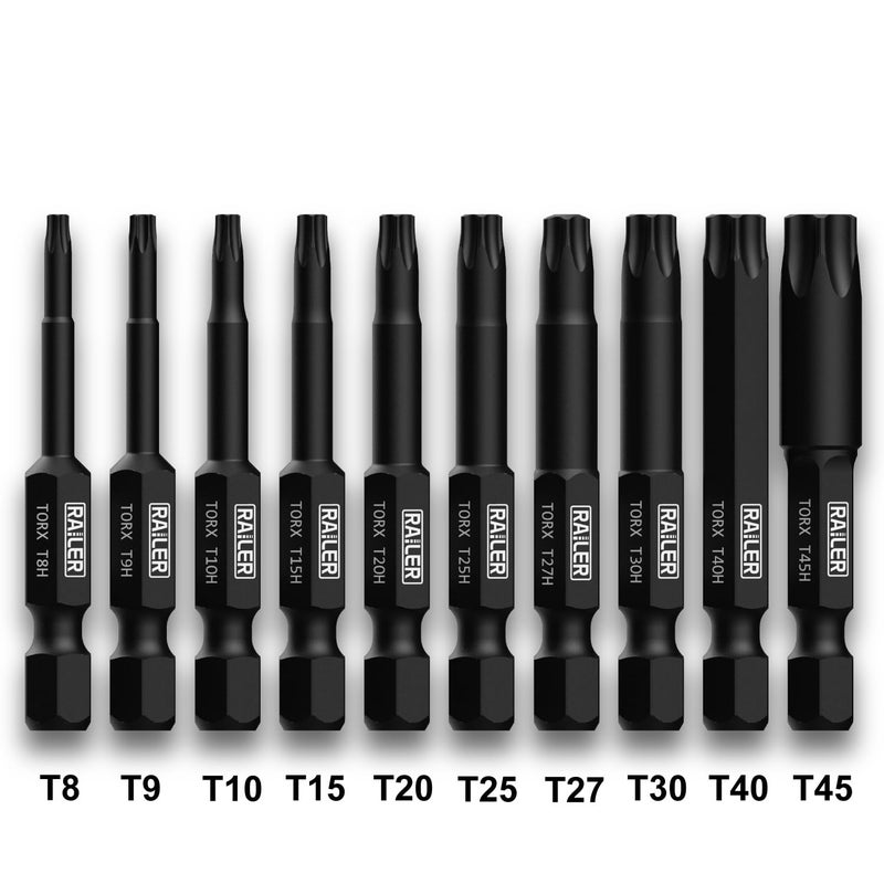 Railer Tamper Proof TORX Bit Set, Railer 10-Piece 6 Point TORX Security Screwdriver Bit Set. S2 Steel Impact Driver 2" Star Bit Set (T8, T9, T10, T15, T20, T25, T27, T30, T40, T45) - Image 2