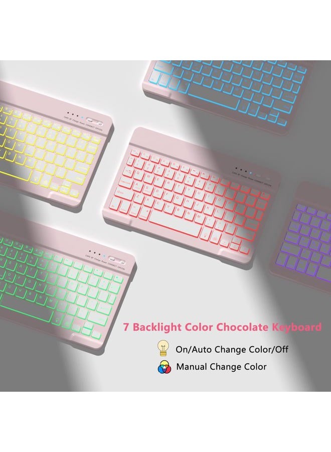 MMK for iPad Pro 11 inch Case with Keyboard 2024, for iPad 11 Pro Case with Keyboard Case (A3006 A2837 A2836) with Backlit BT Keyboard, for iPad Pro Keyboard Case 11 inch with Pencil Holder - Pink - Image 3