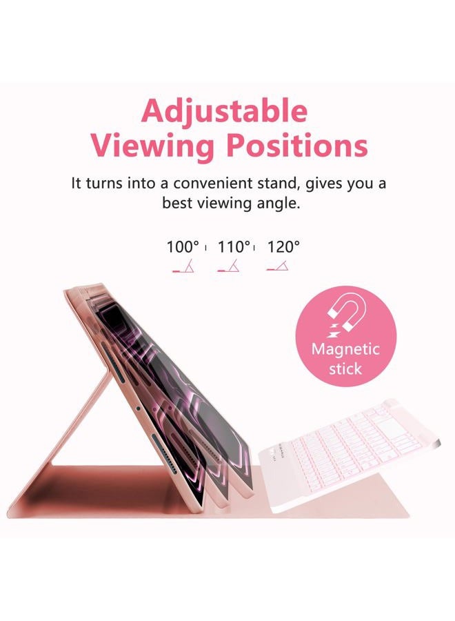 MMK for iPad Pro 11 inch Case with Keyboard 2024, for iPad 11 Pro Case with Keyboard Case (A3006 A2837 A2836) with Backlit BT Keyboard, for iPad Pro Keyboard Case 11 inch with Pencil Holder - Pink - Image 4