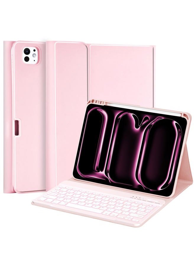 MMK for iPad Pro 11 inch Case with Keyboard 2024, for iPad 11 Pro Case with Keyboard Case (A3006 A2837 A2836) with Backlit BT Keyboard, for iPad Pro Keyboard Case 11 inch with Pencil Holder - Pink - Image 1