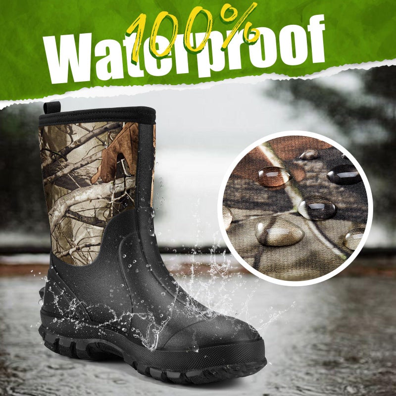 TIDEWE Rubber Boots for Men, 5.5mm Neoprene Insulated Rain Boots with Steel Shank, Waterproof Mid Calf Hunting Boots, Sturdy Rubber Work Boots for Farming Gardening Fishing (Next Camo G2 Size 9) - Image 3